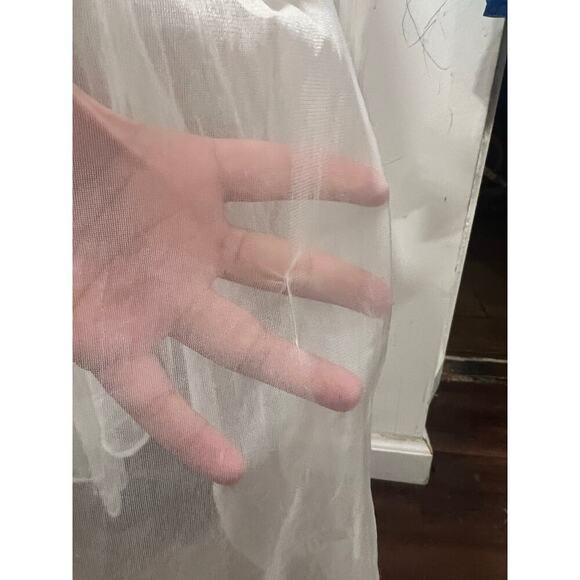 Vintage 70s Gilead Sheer Cottagecore Prairie Fairy Lace Coquette Robe Ivory - Picture 8 of 10